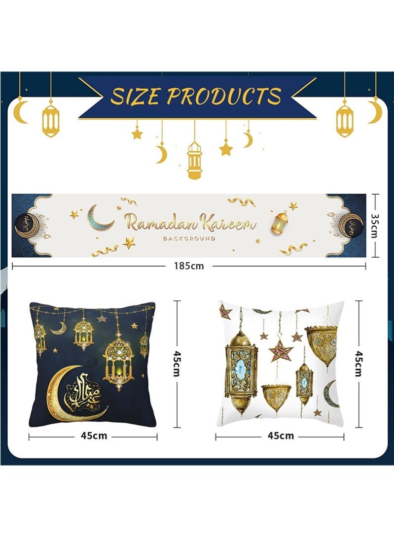 Topyich Ramadan Decorations, Ramadan Table Runner, Ramadan Pillow Covers, Ramadan Table Decorations with Table Runner and 4 PCS Decorative Pillow Covers - Image 2